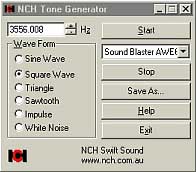 Using the NCH Tone Generator Software we will generate a small wave file for each of these frequencies. Our first frequency will be "250".